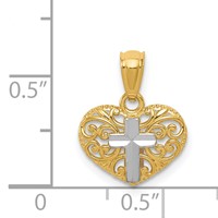 14K and White Rhodium Cross in Filigree Heart Pendant view 4