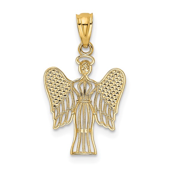 14k and White Rhodium Filigree Angel Pendant