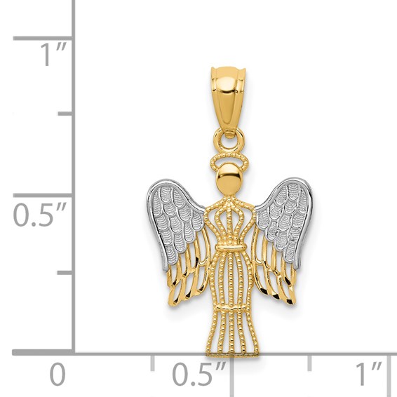 14k and White Rhodium Filigree Angel Pendant