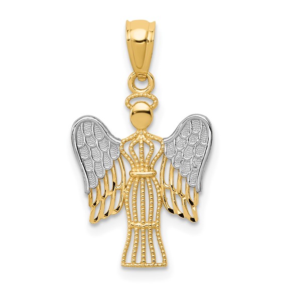 14k and White Rhodium Filigree Angel Pendant