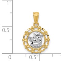 14K and White Rhodium Scalloped Frame Cherub Round Pendant view 4