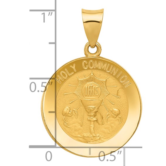 14k Polished and Satin Hollow HOLY COMMUNION Medal Round Pendant