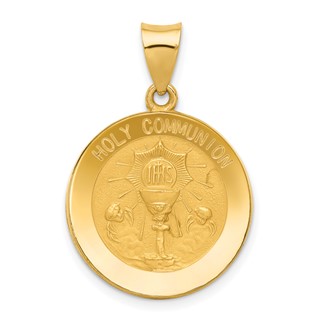 14k Polished and Satin Hollow HOLY COMMUNION Medal Round Pendant