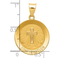 14K Yellow Gold Polished and Satin Hollow Confirmation Pendant with Cross Medal Round view 4