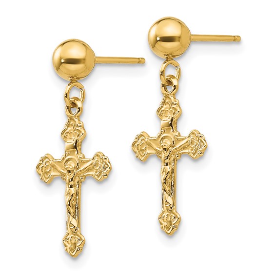 14k Polished Crucifix Dangle Post Earrings