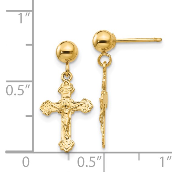 14k Polished Crucifix Dangle Post Earrings