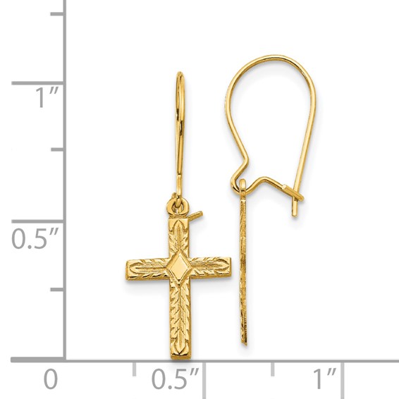 14k Polished and Satin Cross Kidney Wire Earrings