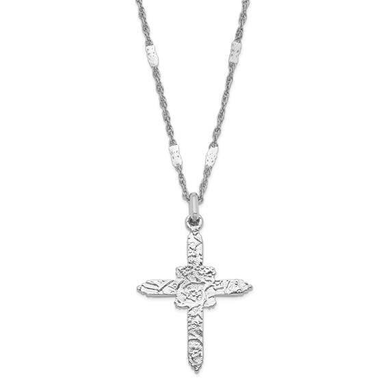 Symbols of Faith Silver-tone Ornate Center with Clear Crystal Accent and Baguette-cut Crystals Cross 18 inch Necklace