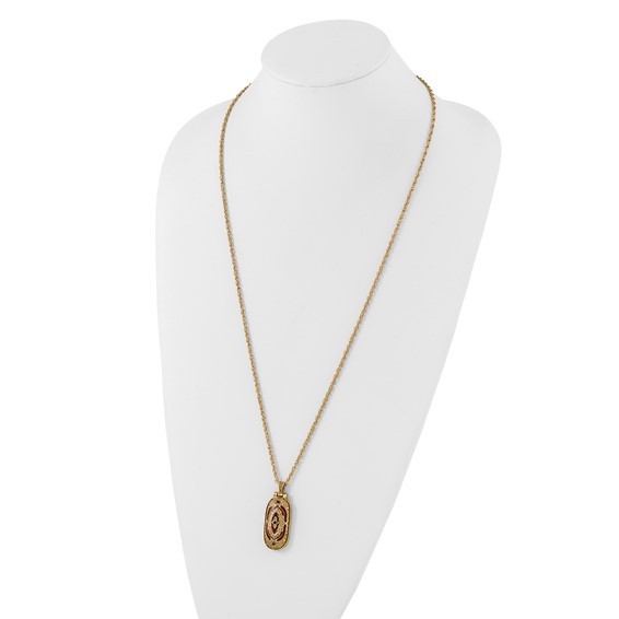 Symbols of Faith Gold-tone Filigree Red Enameled with Red Swarovski Crystal Accent Hidden Cross when Opened 30 inch Necklace