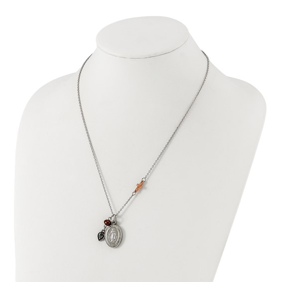 Silver-tone & Rose-tone Moveable Mary-The Lords Prayer 20in Necklace