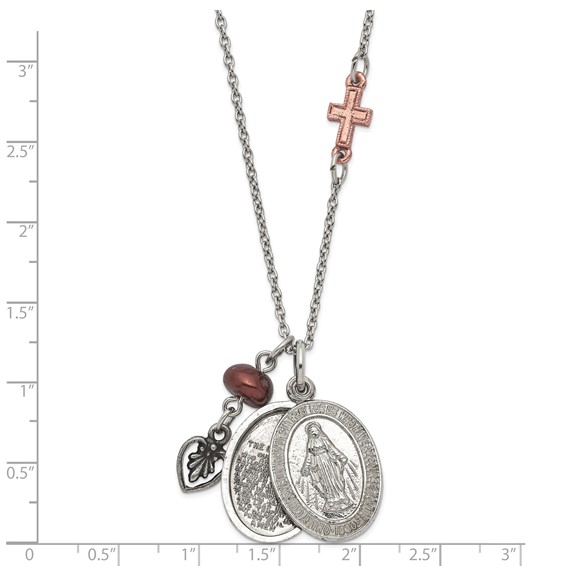 Silver-tone & Rose-tone Moveable Mary-The Lords Prayer 20in Necklace