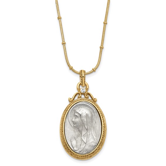 SOF Gold-tone and Silver-tone Crystal and Mary Miraculous Medal 20in Neckla