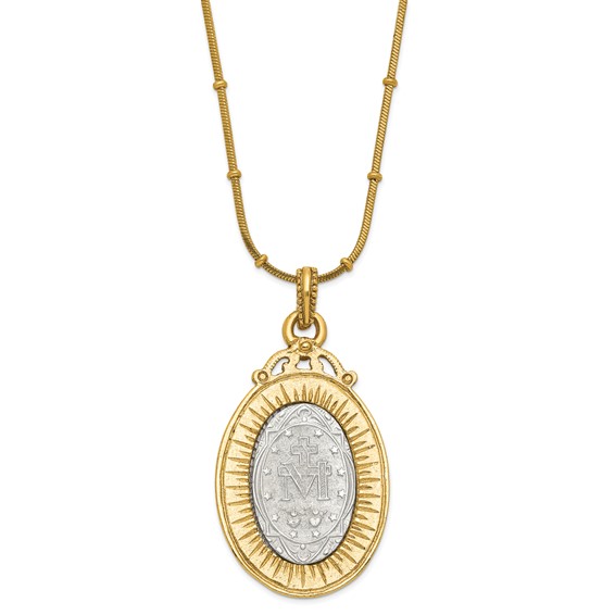 SOF Gold-tone and Silver-tone Crystal and Mary Miraculous Medal 20in Neckla