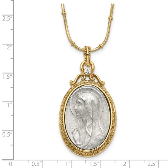 SOF Gold-tone and Silver-tone Crystal and Mary Miraculous Medal 20in Neckla