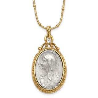 SOF Gold-tone and Silver-tone Crystal and Mary Miraculous Medal 20in Neckla