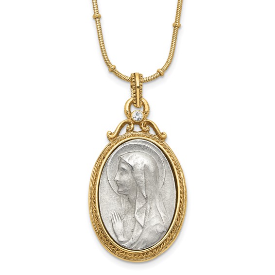 SOF Gold-tone and Silver-tone Crystal and Mary Miraculous Medal 20in Neckla