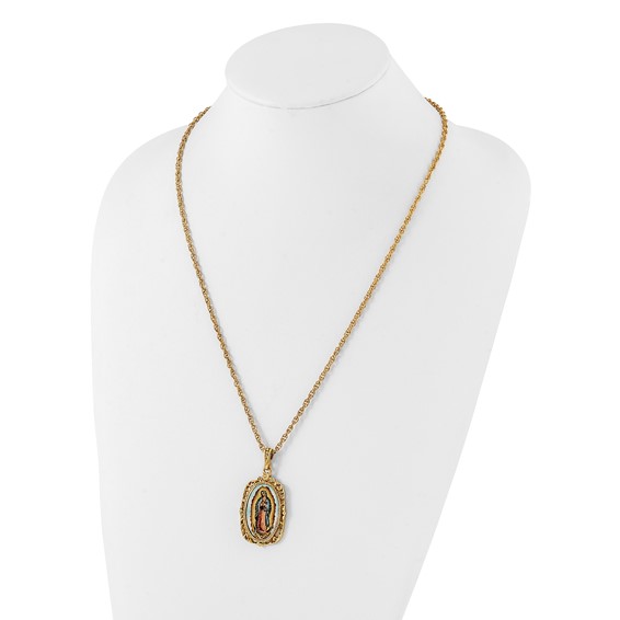 Symbols of Faith Gold-tone Enameled Our Lady of Guadalupe 24 inch Necklace