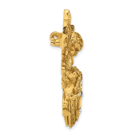 Symbols of Faith Gold-tone Angel Holding  20mm Dangle Heart Clear Crystal Cross Locket Pin Brooch Holds 2 Photos