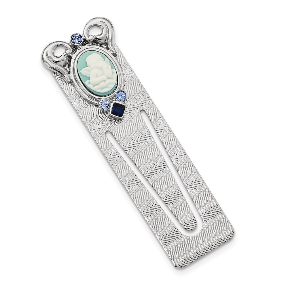 SOF Silver-tone Blue Crystal Acrylic Cherub Cameo Bookmark