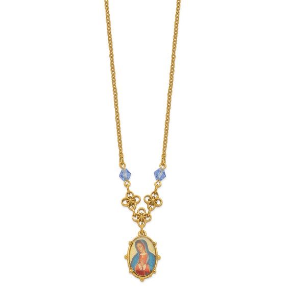 SOF Gold-tone Light Blue Crystal and Enamel Decal Mary16in w/3in ext Neckla