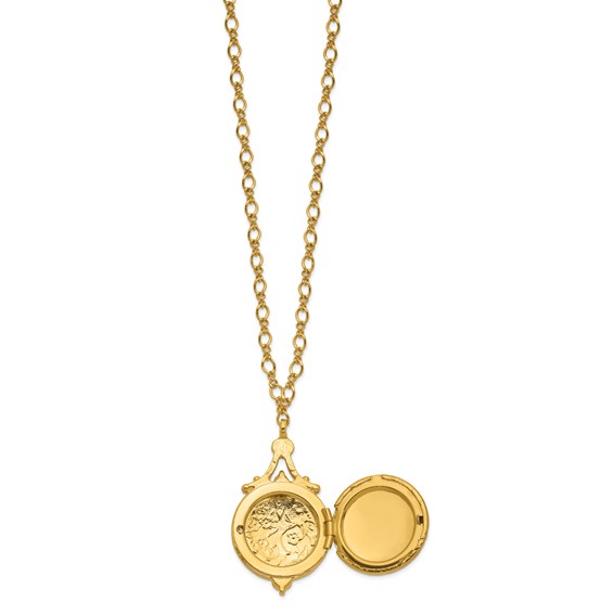 Symbols of Faith Gold-tone Pink Crystal and Pink Enamel Mary and Child 20mm Locket 17.5 inch Necklace Holds 2 Photos