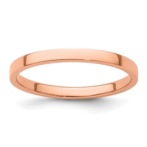 14k Rose Gold 2mm Lightweight Flat Wedding Band Size 9