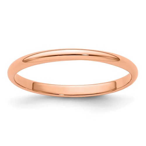 14k Rose Gold 2mm Lightweight Half Round Wedding Band Size 6