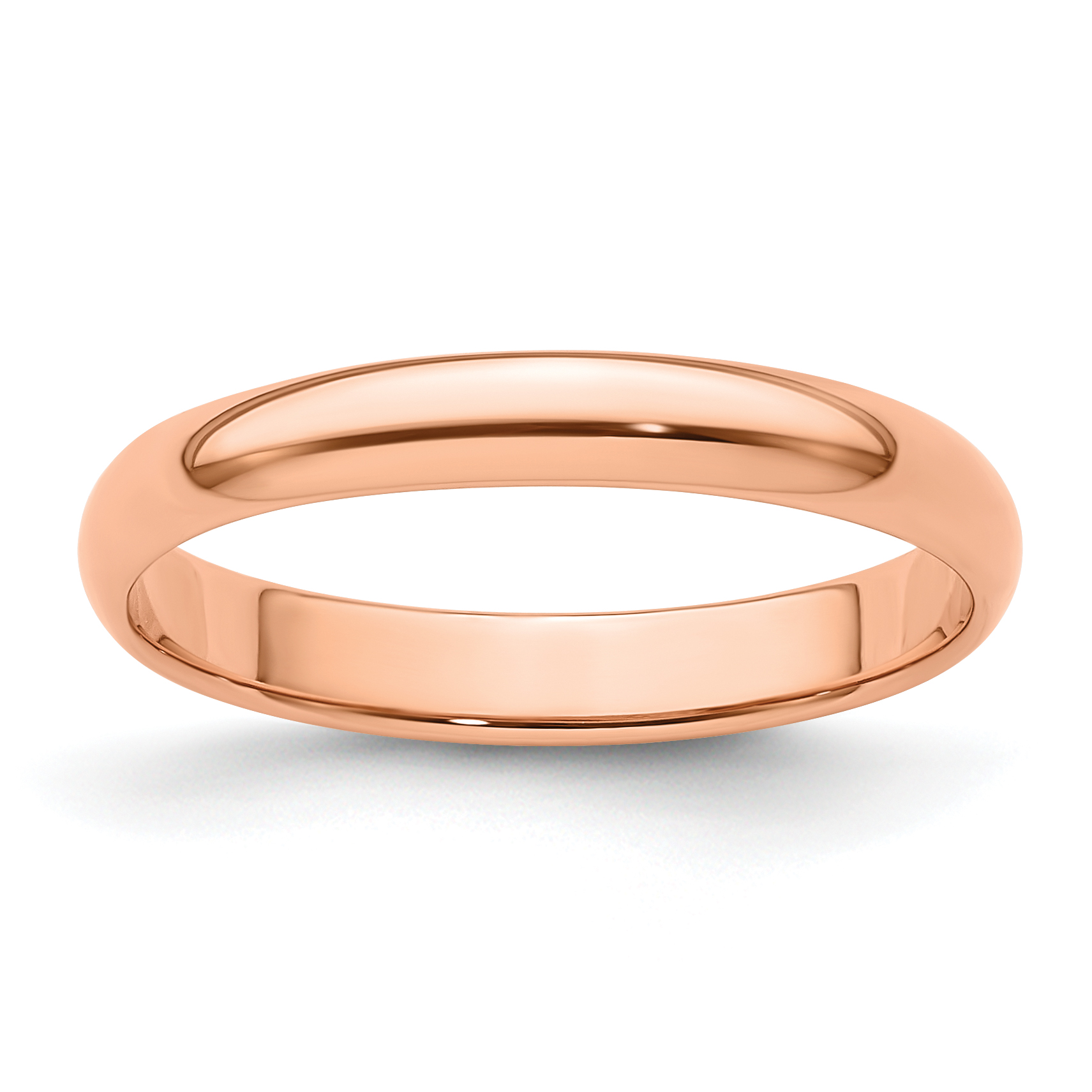 14k Rose Gold 3mm Lightweight Half Round Wedding Band Size 7.5 (RHRL030-7.5)