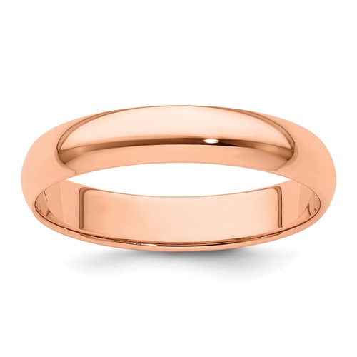14K Rose Gold 4mm Lightweight Half Round Wedding Band, Size 4