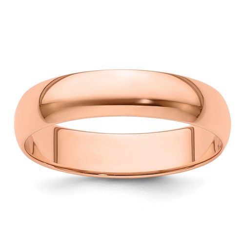 14K Rose Gold 5mm Lightweight Half Round Wedding Band, Size 6