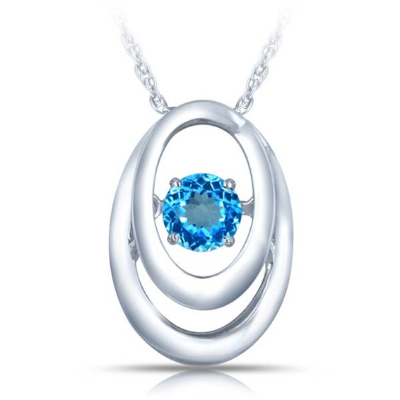 SS Pendant with light blue topaz 1=1/3 ctw W/chain