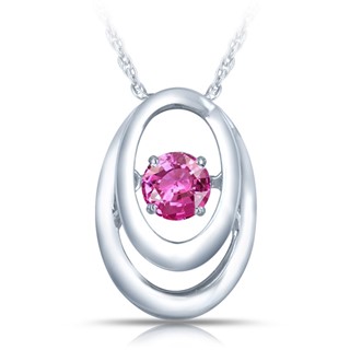 SS Pendant with Pink Synthetic sapp 1=1/4 ctw W/chain