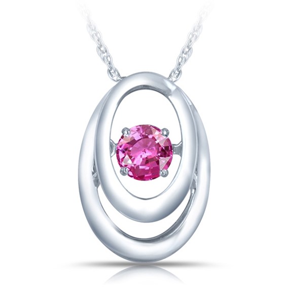 SS Pendant with Pink Synthetic sapp 1=1/4 ctw W/chain