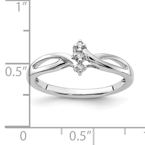 10k White Gold Polished Twisted 3 Stone Diamond Ring