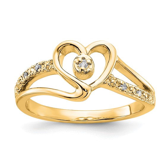10k Yellow Gold Polished Fancy Diamond Heart Ring