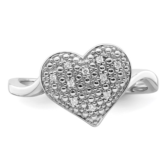 Sterling Silver Polished and Textured CZ Heart Ring