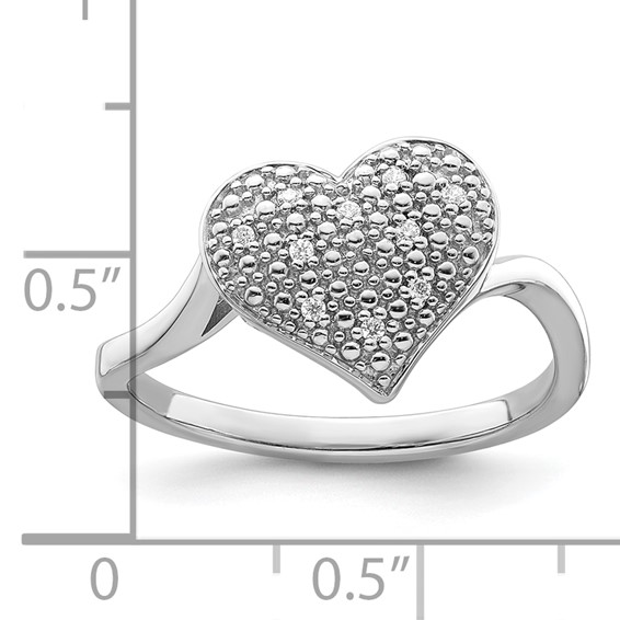 Sterling Silver Polished and Textured CZ Heart Ring