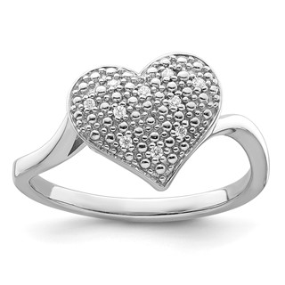 Sterling Silver Polished and Textured CZ Heart Ring