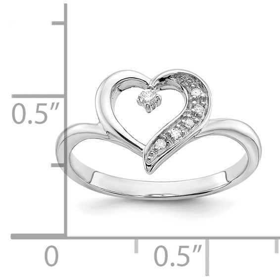 Sterling Silver Polished and Diamond Heart Ring- Dia:F60 Mel:S43