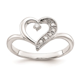 Sterling Silver Polished and Diamond Heart Ring- Dia:F60 Mel:S43