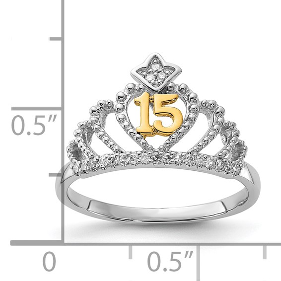10k Two-tone Polished Diamond Quinceanera 15 Crown Ring