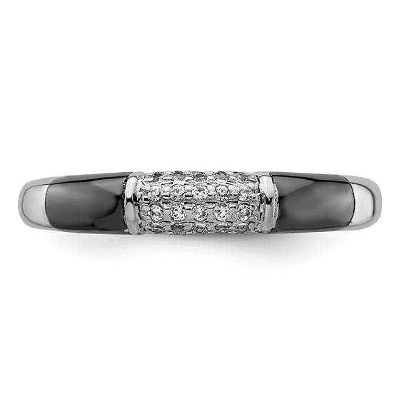 Sterling Silver w/ Black Rhodium Polished CZ Cluster Ring