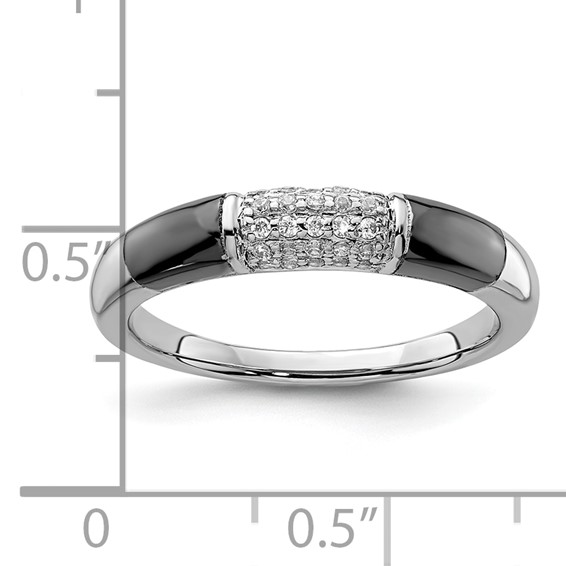 Sterling Silver w/ Black Rhodium Polished CZ Cluster Ring