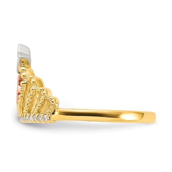 10k Tri-Color Polished & Beaded Diamond 15 Quinceanera Crown Ring