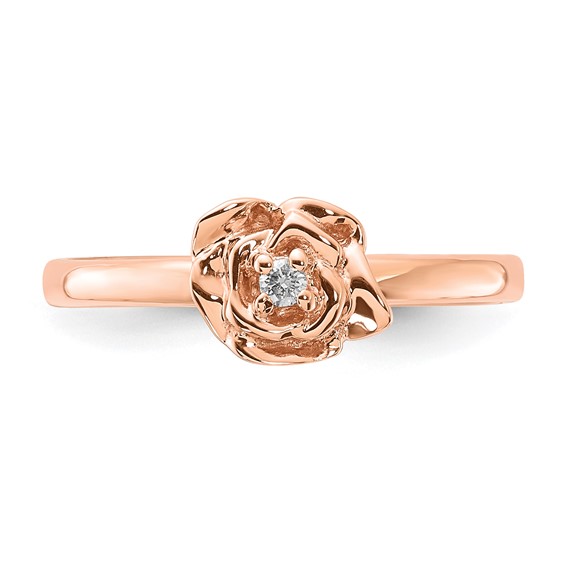 10k Rose Gold Polished Diamond Rose Ring