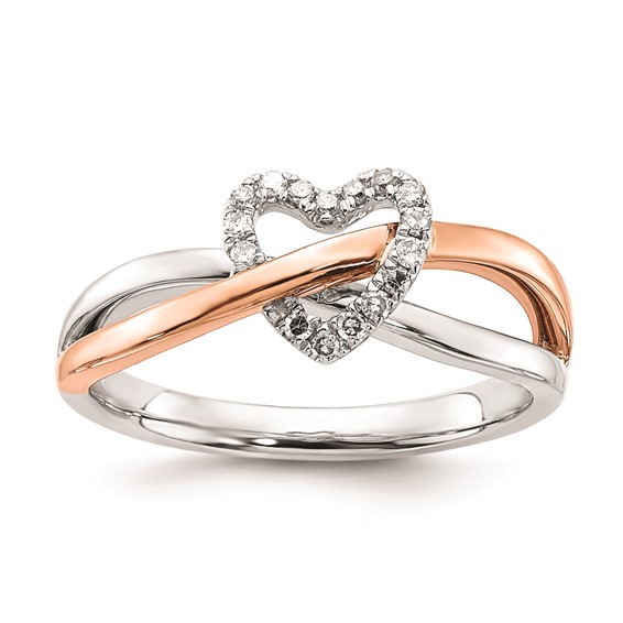Sterling Silver & 10K Rose Gold Diamond Ring