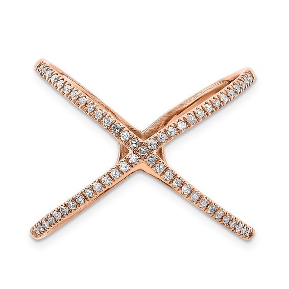 10k Rose Gold Polished Diamond X Ring