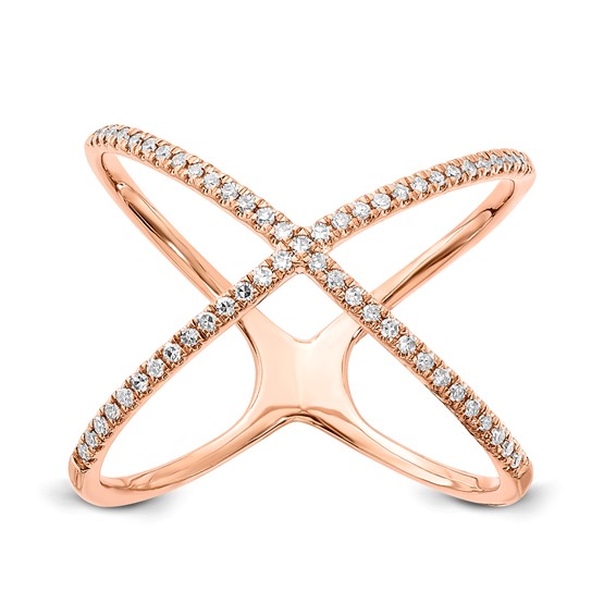 10k Rose Gold Polished Diamond X Ring