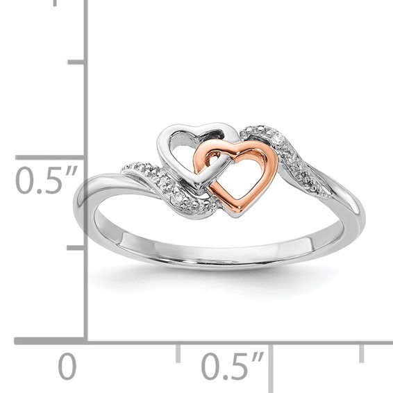 Sterling Silver w/ 10k Rose Accent Polished Diamond Double Heart Ring