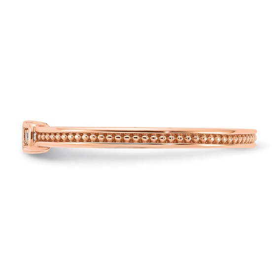 10k Rose Gold Polished & Beaded Diamond Ring